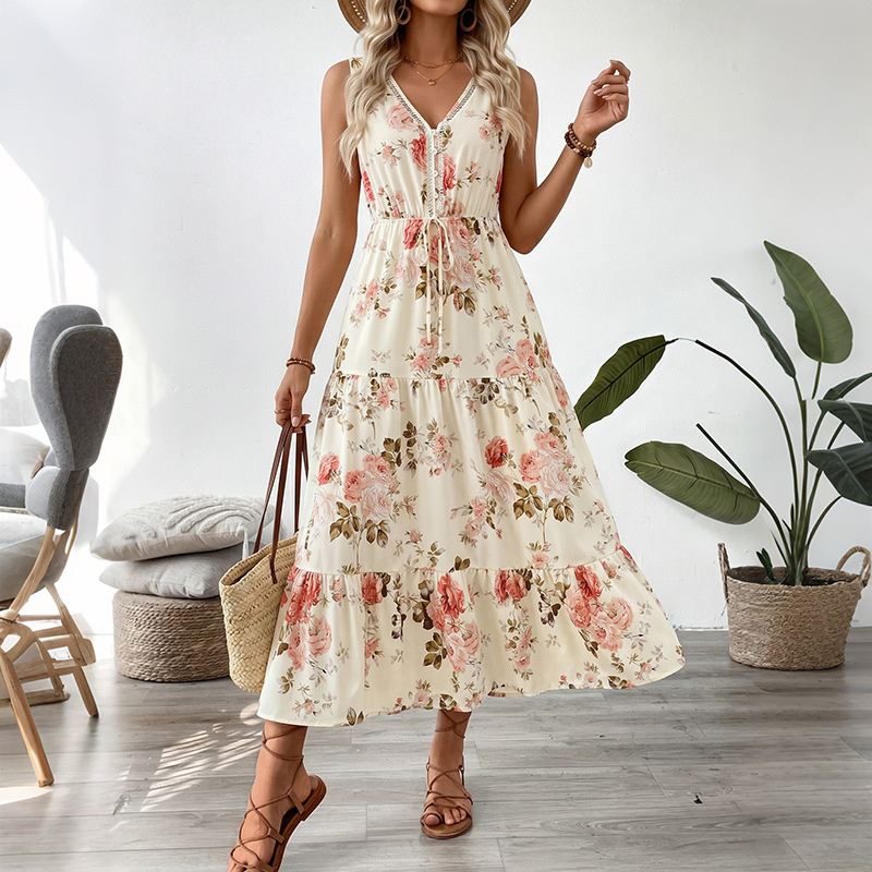 Midi Skirt Floral - Kadınlar için Çiçek Baskılı Kolsuz Midi